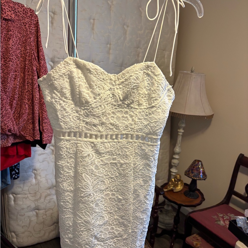 Girls Cotton Strapless White Lace Dress